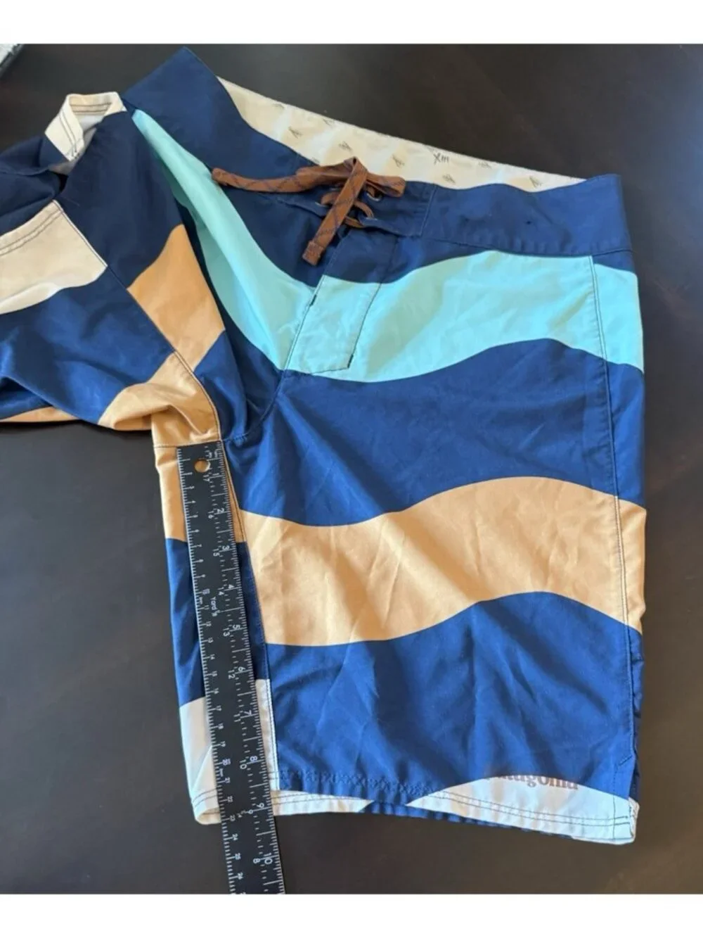 Patagonia Men's Stretch Planing Boardshorts Thick Wavy Stripe Blue Orange Sz 30
